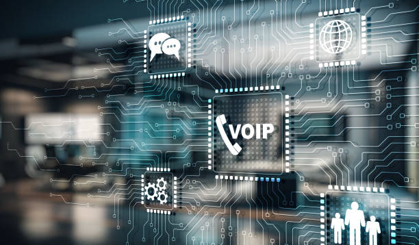 VOIP Telecommunication concept. IP Phone connecting VOIP device.